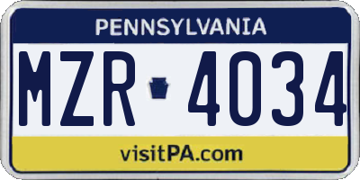 PA license plate MZR4034