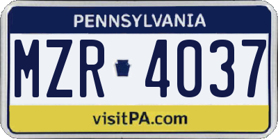 PA license plate MZR4037
