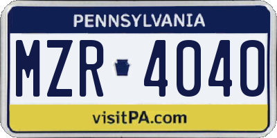 PA license plate MZR4040