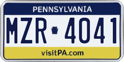 PA license plate MZR4041