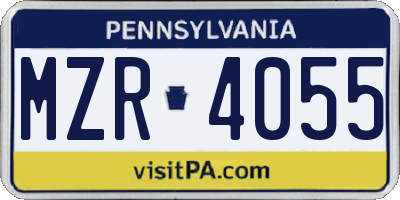 PA license plate MZR4055