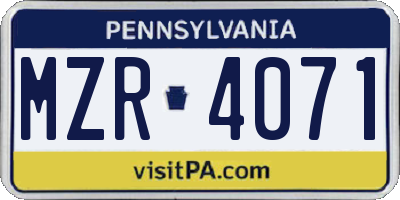 PA license plate MZR4071