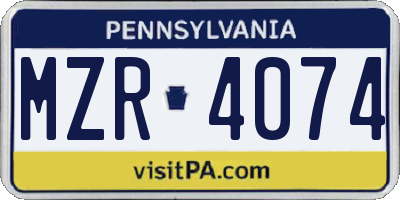 PA license plate MZR4074