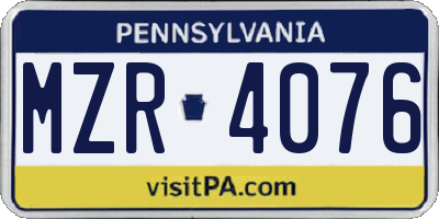 PA license plate MZR4076