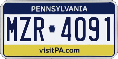 PA license plate MZR4091