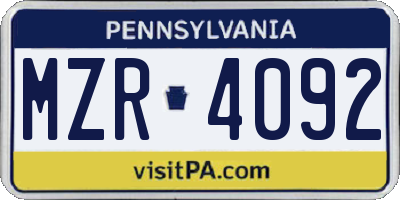 PA license plate MZR4092