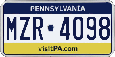 PA license plate MZR4098