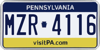 PA license plate MZR4116