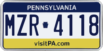 PA license plate MZR4118