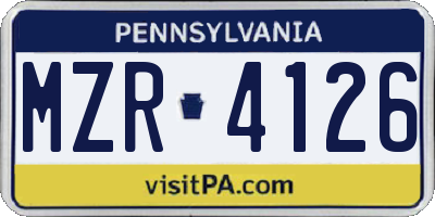 PA license plate MZR4126