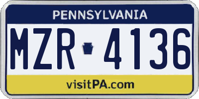 PA license plate MZR4136