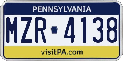 PA license plate MZR4138