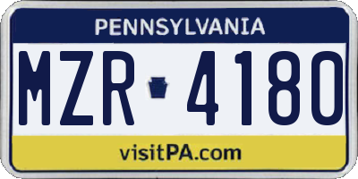 PA license plate MZR4180