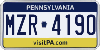 PA license plate MZR4190
