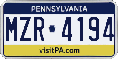 PA license plate MZR4194