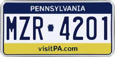 PA license plate MZR4201