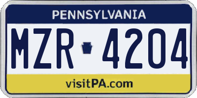 PA license plate MZR4204