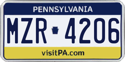 PA license plate MZR4206