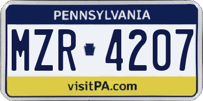 PA license plate MZR4207