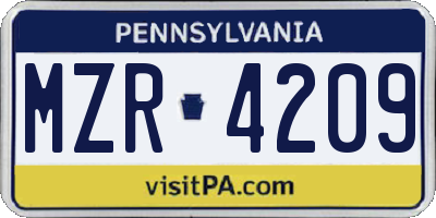 PA license plate MZR4209