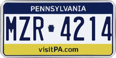 PA license plate MZR4214