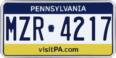 PA license plate MZR4217