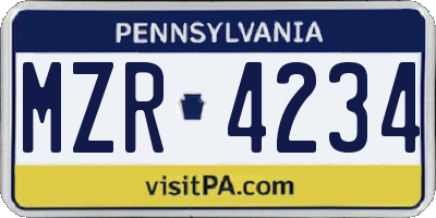 PA license plate MZR4234
