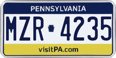 PA license plate MZR4235