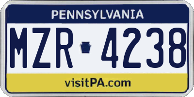 PA license plate MZR4238