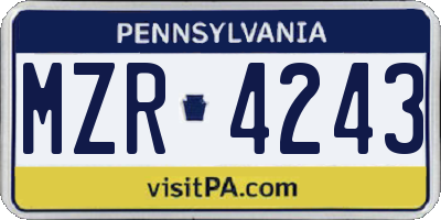 PA license plate MZR4243