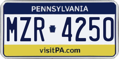 PA license plate MZR4250