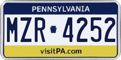 PA license plate MZR4252