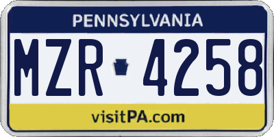 PA license plate MZR4258