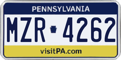 PA license plate MZR4262