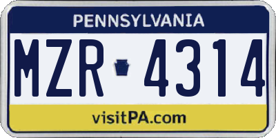 PA license plate MZR4314