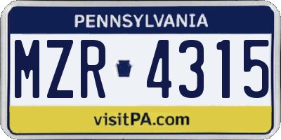 PA license plate MZR4315