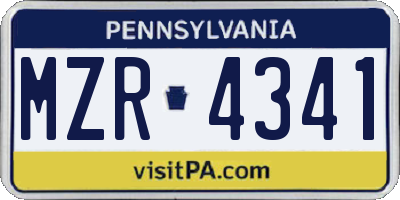 PA license plate MZR4341