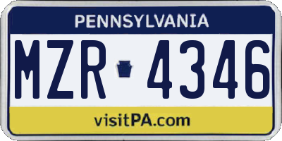 PA license plate MZR4346
