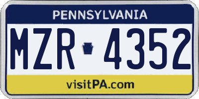 PA license plate MZR4352