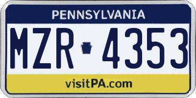 PA license plate MZR4353