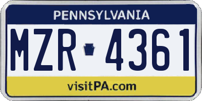 PA license plate MZR4361