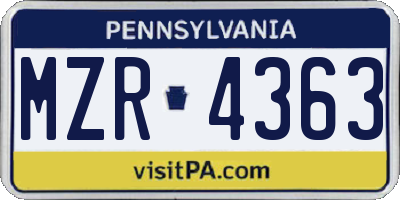 PA license plate MZR4363