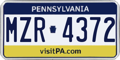 PA license plate MZR4372