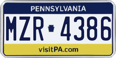 PA license plate MZR4386
