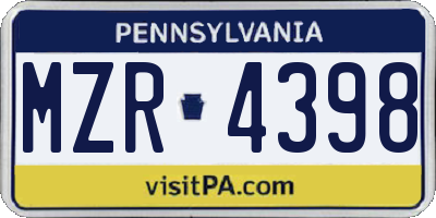 PA license plate MZR4398