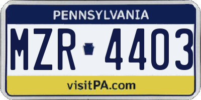PA license plate MZR4403
