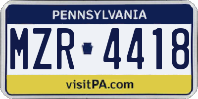 PA license plate MZR4418