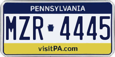 PA license plate MZR4445