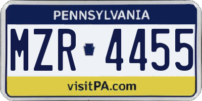 PA license plate MZR4455