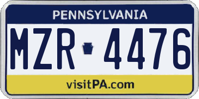 PA license plate MZR4476